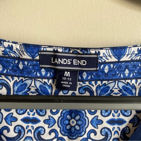 Land’s End Blue Tile Patterned Blue White Lightweight Dress M - Picture 2 of 9